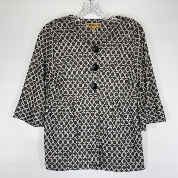 Notations Gray/Black Circle Patterned Button Front Blazer Small - Picture 1 of 10